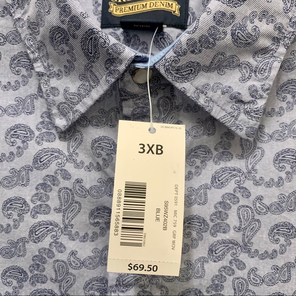 Daniel Cremieux Pearl Snap Blue Paisley Shirt 3XB - Picture 6 of 10